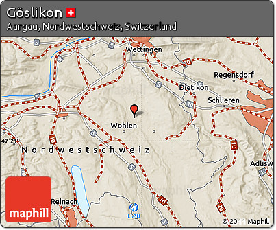 Shaded Relief Map of Göslikon