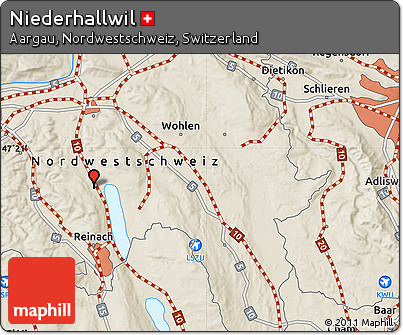 Shaded Relief Map of Niederhallwil