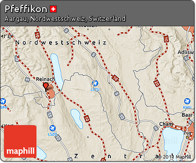 Shaded Relief Map of Pfeffikon