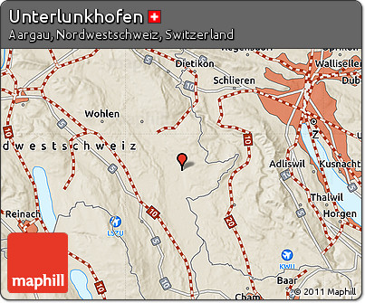Shaded Relief Map of Unterlunkhofen