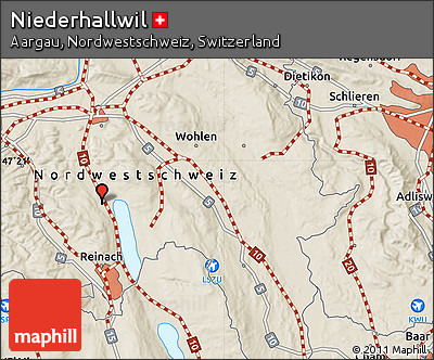 Shaded Relief Map of Niederhallwil