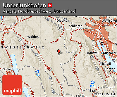Shaded Relief Map of Unterlunkhofen