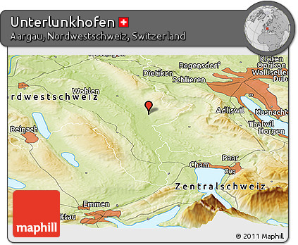 Physical Panoramic Map of Unterlunkhofen