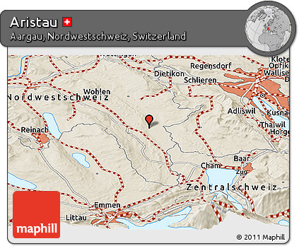 Shaded Relief Panoramic Map of Aristau