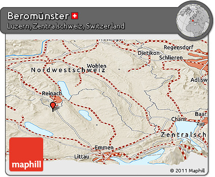 Shaded Relief Panoramic Map of Beromünster