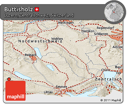 Shaded Relief Panoramic Map of Buttisholz