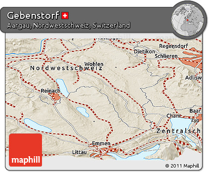 Shaded Relief Panoramic Map of Gebenstorf