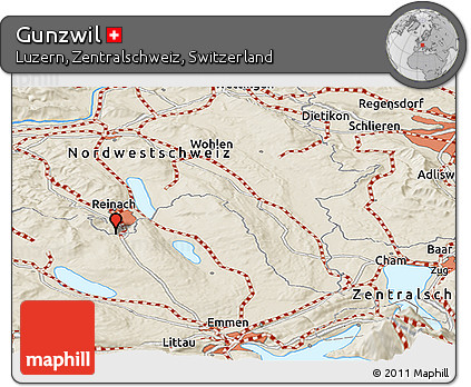 Shaded Relief Panoramic Map of Gunzwil