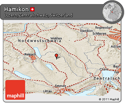 Shaded Relief Panoramic Map of Hämikon