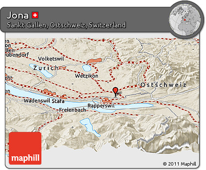 Shaded Relief Panoramic Map of Jona
