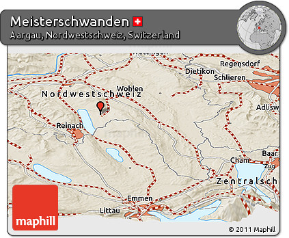 Shaded Relief Panoramic Map of Meisterschwanden