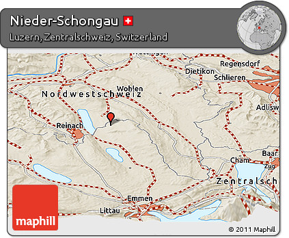 Shaded Relief Panoramic Map of Nieder-Schongau