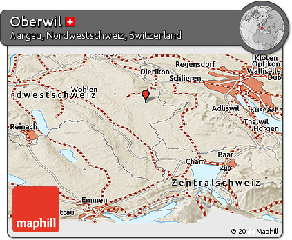Shaded Relief Panoramic Map of Oberwil