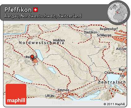 Shaded Relief Panoramic Map of Pfeffikon