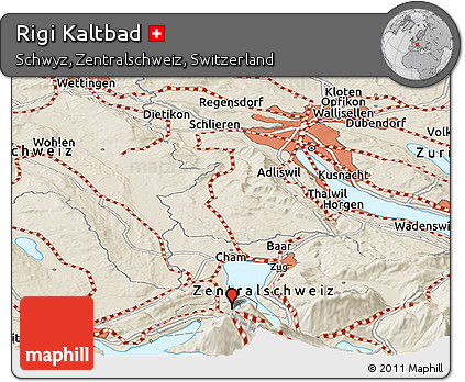 Shaded Relief Panoramic Map of Rigi Kaltbad