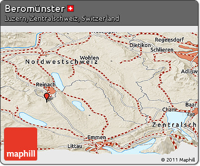 Shaded Relief Panoramic Map of Beromünster