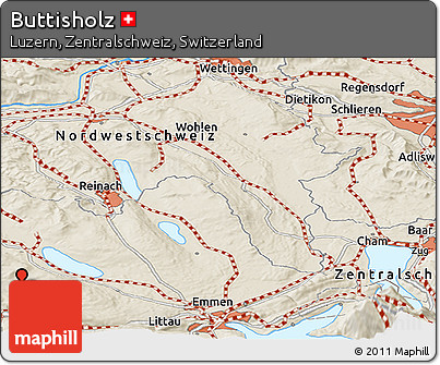 Shaded Relief Panoramic Map of Buttisholz