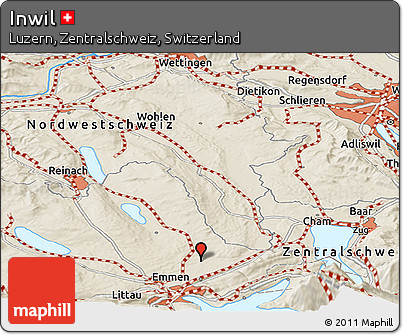 Shaded Relief Panoramic Map of Inwil