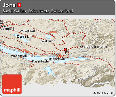 Shaded Relief Panoramic Map of Jona
