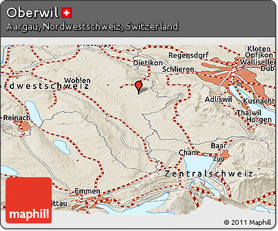 Shaded Relief Panoramic Map of Oberwil