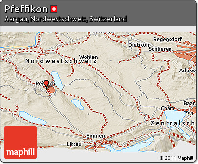 Shaded Relief Panoramic Map of Pfeffikon