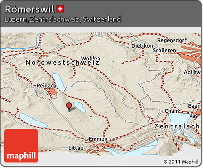 Shaded Relief Panoramic Map of Römerswil