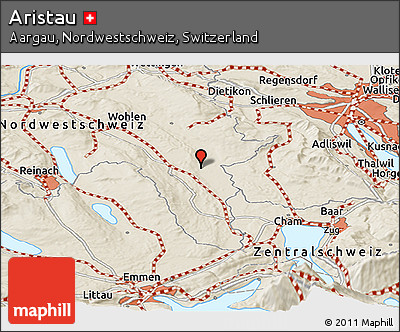 Shaded Relief Panoramic Map of Aristau