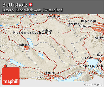 Shaded Relief Panoramic Map of Buttisholz
