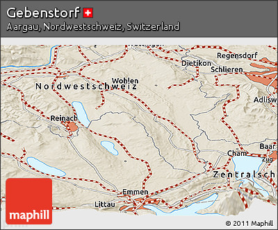 Shaded Relief Panoramic Map of Gebenstorf