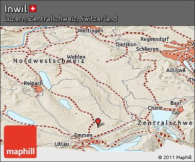 Shaded Relief Panoramic Map of Inwil