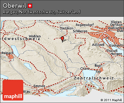 Shaded Relief Panoramic Map of Oberwil