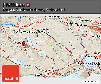 Shaded Relief Panoramic Map of Pfeffikon