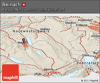 Shaded Relief Panoramic Map of Reinach