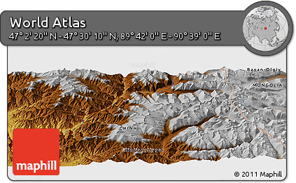 Physical Panoramic Map of the Area around 47° 16' 15" N, 90° 10' 30" E