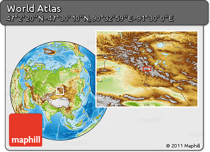 Physical Location Map of the Area around 47° 16' 15" N, 91° 1' 30" E