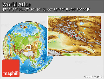 Physical Location Map of the Area around 47° 16' 15" N, 91° 1' 30" E