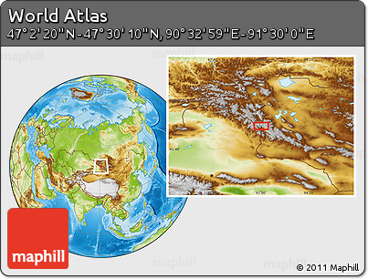 Physical Location Map of the Area around 47° 16' 15" N, 91° 1' 30" E