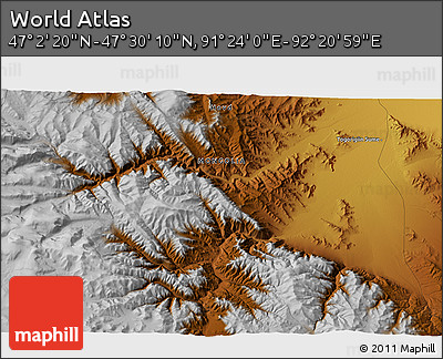 Physical 3D Map of the Area around 47° 16' 15" N, 91° 52' 30" E