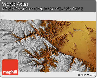 Physical 3D Map of the Area around 47° 16' 15" N, 91° 52' 30" E