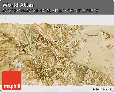 Satellite 3D Map of the Area around 47° 16' 15" N, 91° 52' 30" E