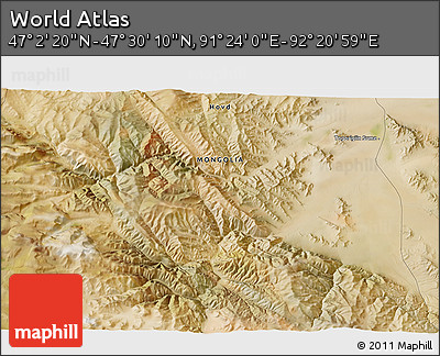 Satellite 3D Map of the Area around 47° 16' 15" N, 91° 52' 30" E