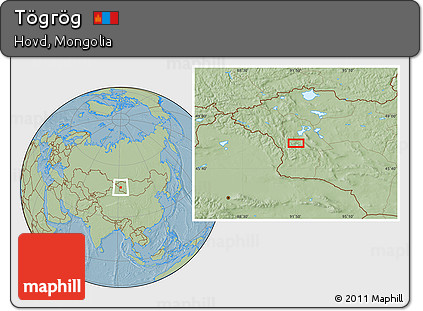 Savanna Style Location Map of Tögrög, hill shading