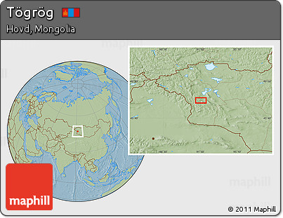 Savanna Style Location Map of Tögrög, hill shading
