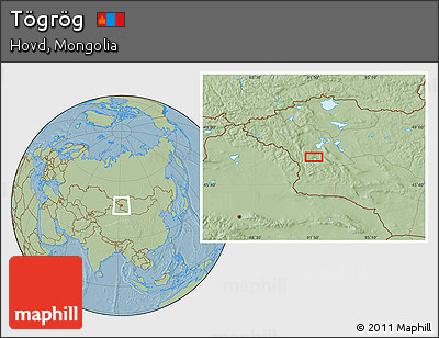 Savanna Style Location Map of Tögrög, hill shading