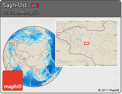 Shaded Relief Location Map of Sayn-Ust