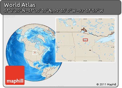 Shaded Relief Location Map of the Area around 47° 16' 15" N, 94° 16' 30" W