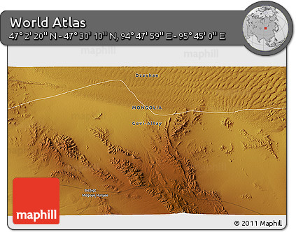 Physical 3D Map of the Area around 47° 16' 15" N, 95° 16' 30" E