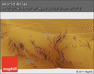 Physical 3D Map of the Area around 47° 16' 15" N, 95° 16' 30" E