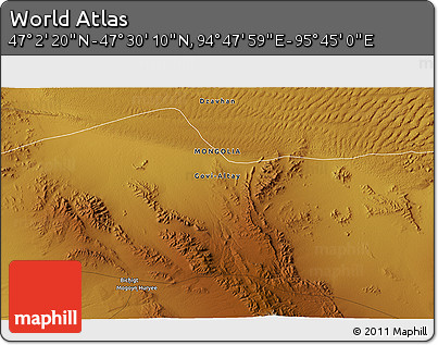 Physical 3D Map of the Area around 47° 16' 15" N, 95° 16' 30" E