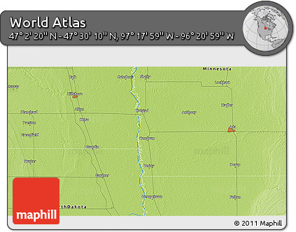 Physical 3D Map of the Area around 47° 16' 15" N, 96° 49' 29" W